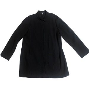 EILEEN FISHER Black Textured Knit waffle Collar longSleeve Cardigan Jacket Large
